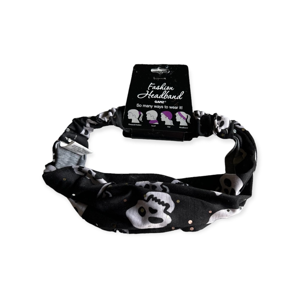 Halloween Skull Headband Black with sequins